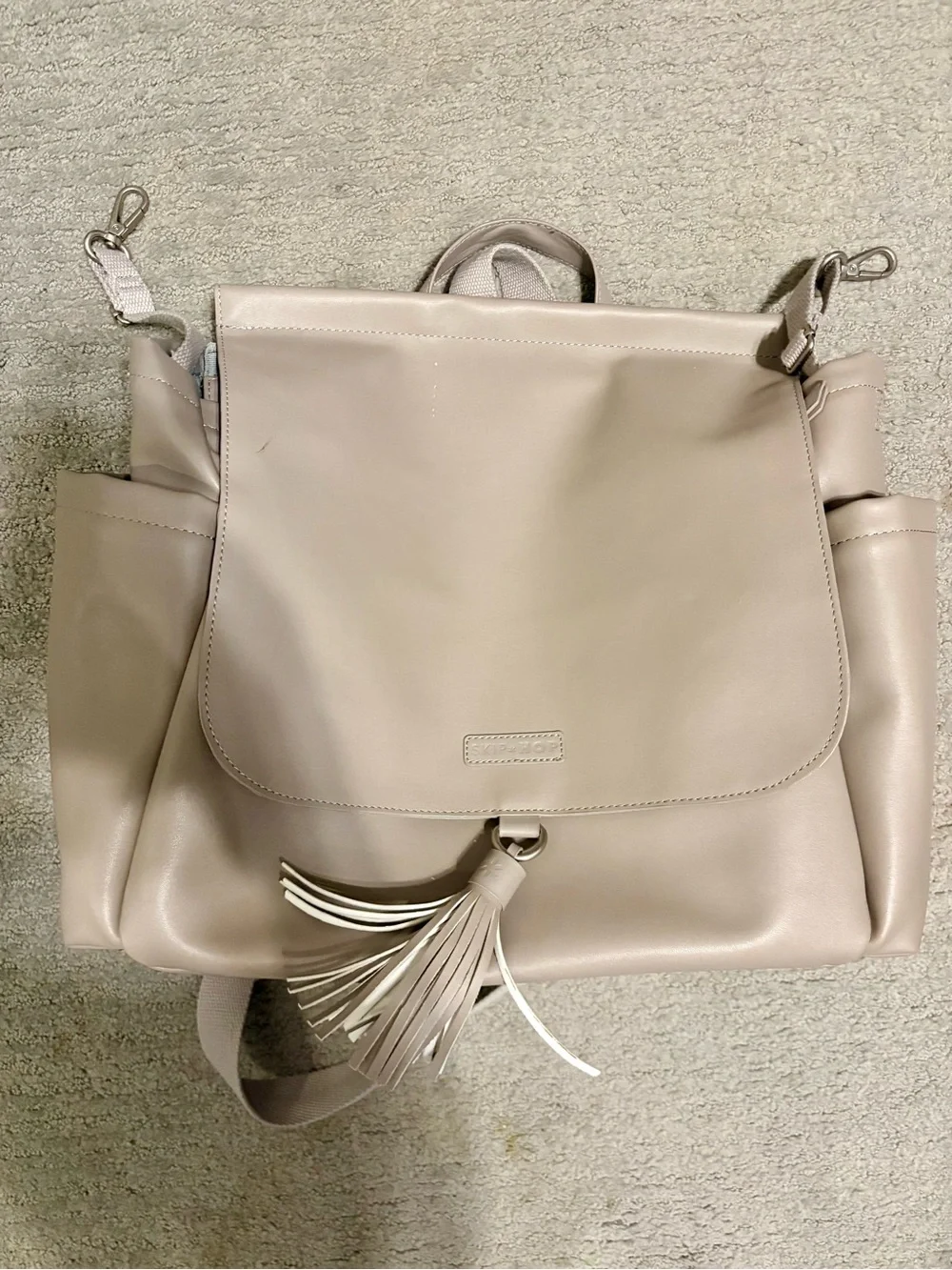 485- Skip Hop Beige Faux-Leather Diaper Backpack with Tassel